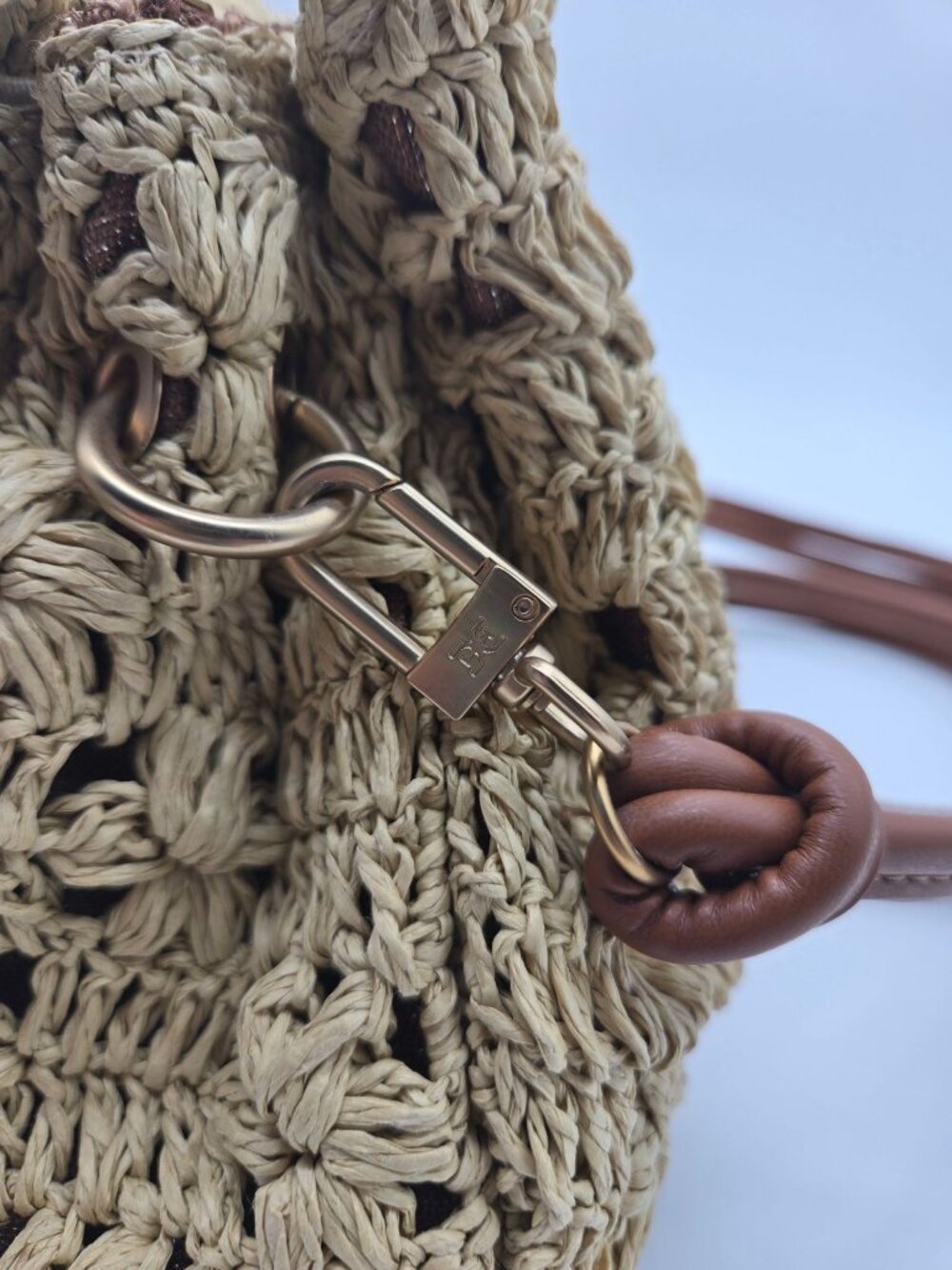 SAM EDELMAN Shoulder Bag Layla 3-Compartment Floral Raffia Natural Leather Trim - Picture 7 of 10
